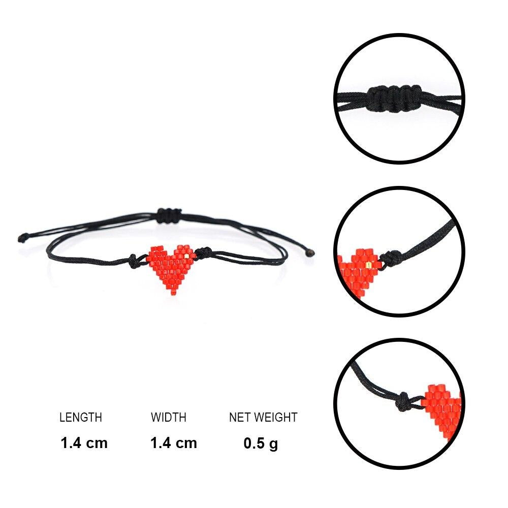 Pulseira Ajustável Preta com Coração Vermelho - REF1531 - PIME.pt