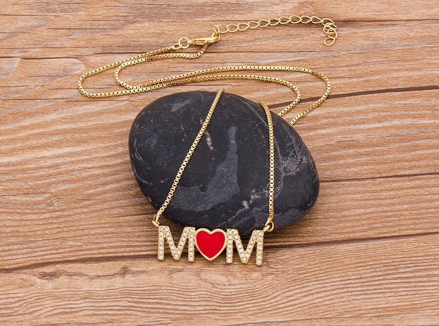Colar para Mãe - Mamã - com Brilhantes e Coração Vermelho - REF1614 - PIME.pt