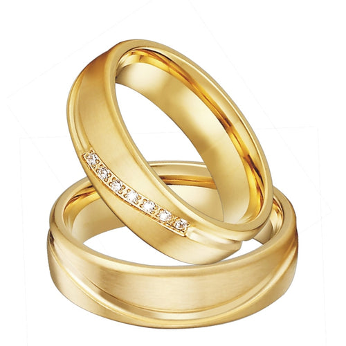 Aliança Dourada com Pedras ou Dourada com Linha Simples 6mm em Aço para Casamento, Namoro ou Compromisso - REF1001 - PIME.pt