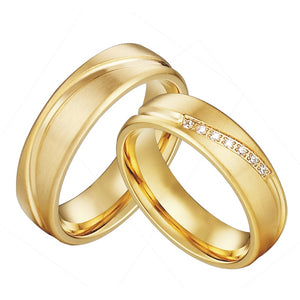 Aliança Dourada com Pedras ou Dourada com Linha Simples 6mm em Aço para Casamento, Namoro ou Compromisso - REF1001 - PIME.pt