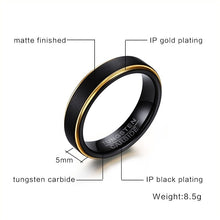 Carregar imagem no visualizador da galeria, Aliança Preta Matte com Rebordo Dourado 5mm em Tungsténio para Casamento, Namoro ou Compromisso - REF1115 - PIME.pt