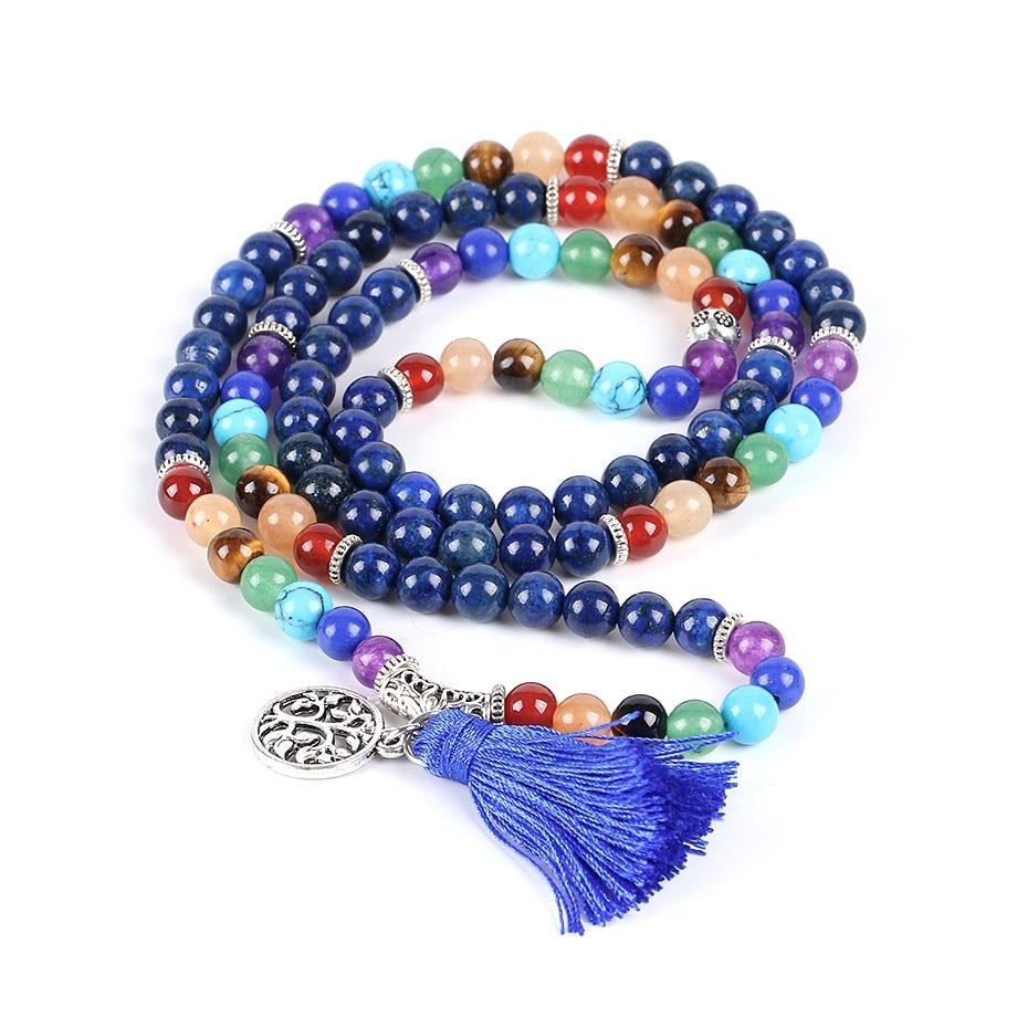 Japamala Lápis Lazúli e Pedras 7 Chakras com Tassel Azul - REF1038 - PIME.pt