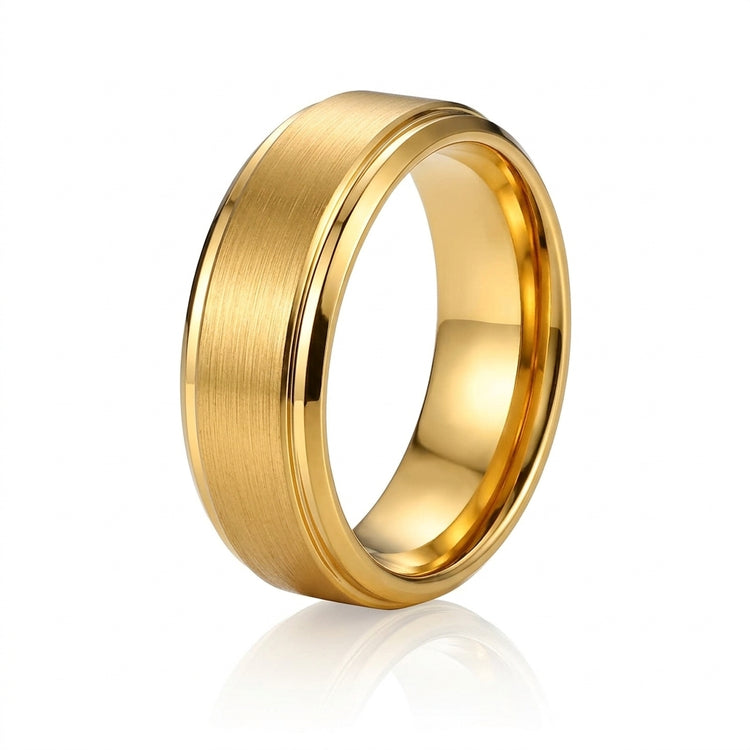 Aliança em Tungsténio Dourada 8mm de Largura, Escovada com Rebordo Brilhante - REF9043