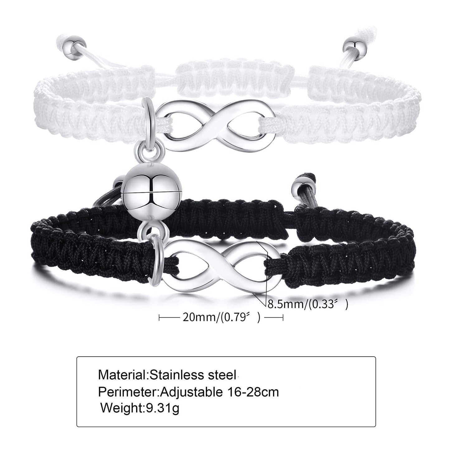 Conjunto de Duas Pulseiras para Namorados Ajustáveis - Infinito - com Íman - REF6718