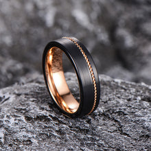 Carregar imagem no visualizador da galeria, Aliança em Tungsténio Preta, com 6mm de Largura, com Fio Entrelaçado Dourado Rosa - REF9026