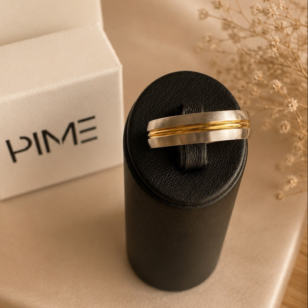 Aliança Filete Dourado 6mm em Aço para Casamento, Namoro ou Compromisso - REF1841
