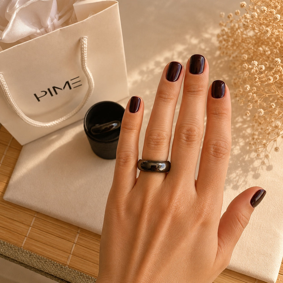 Aliança Tradicional Preta Alta e Grossa (7mm) em Aço para Casamento, Namoro ou Compromisso - REF0001815