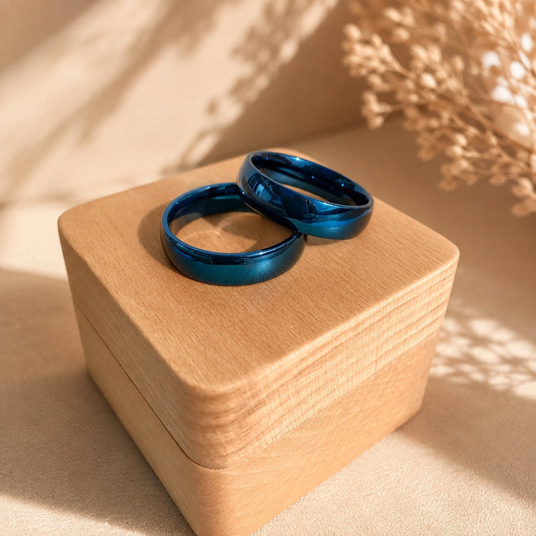 Aliança Azul Tradicional Larga (6mm) em Aço - REF20210