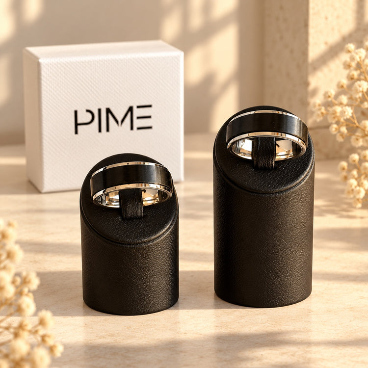 Aliança com 8mm Prateada com Banda Preta Rotativa Anti-Stress - REF1843