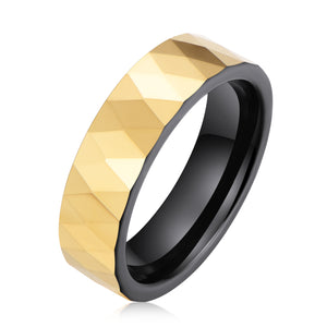 Aliança em Tungsténio Dourada, com 6mm de Largura, Efeito Angular Brilhante - REF9025