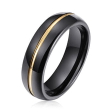 Carregar imagem no visualizador da galeria, Aliança em Tungsténio Preta, 6mm, Brilhante com Filete Dourado Fino, Laterais e Interior Pretos Polidos - REF9037