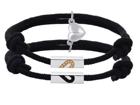 Conjunto de Duas Pulseiras para Namorados Ajustáveis - Coração - Íman - REF6719