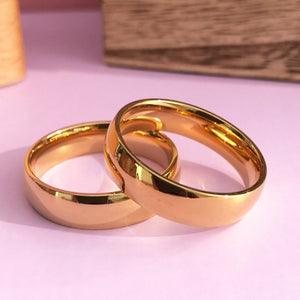 Aliança Dourada Tradicional Larga (6mm) em Aço para Casamento, Namoro ou Compromisso - REF1844