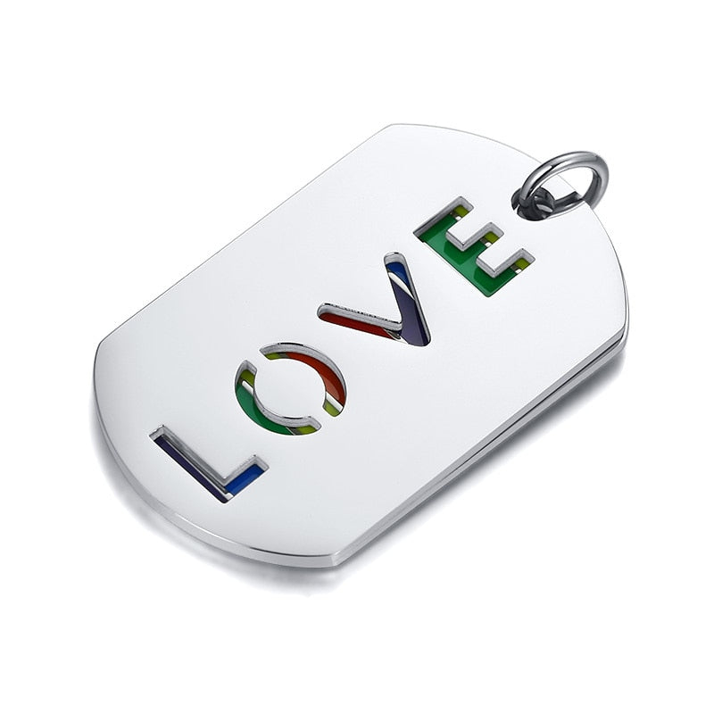 Colar LGBTQIA+ com Dupla Medalha Colorida LOVE - em Aço - REF2005