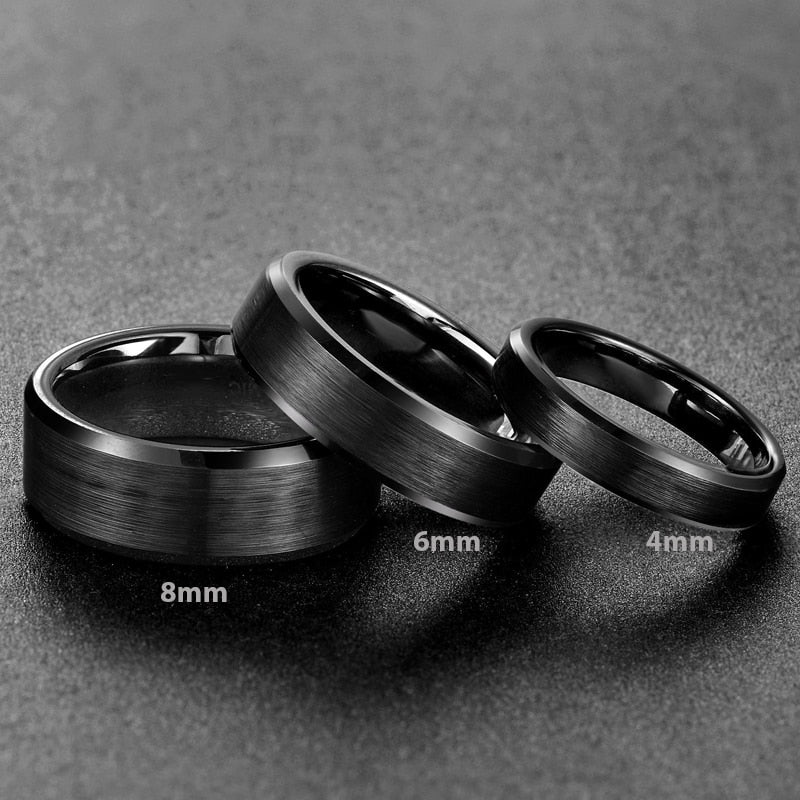 Aliança Preta Escovada com 6mm em Cerâmica, com Rebordo Angular Brilhante - REF9014