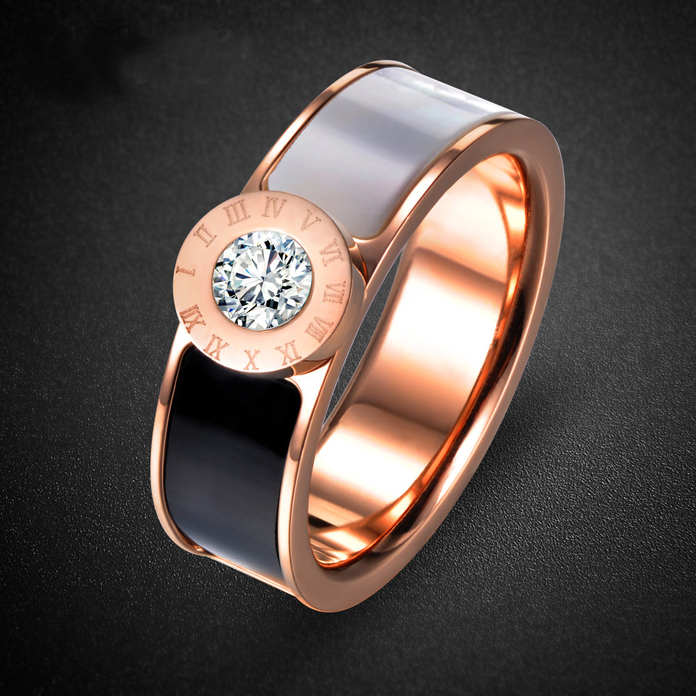 Anel de Noivado Dourado Rosa com Pedra Solitária em Aço - REF7032