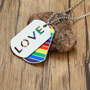Colar LGBTQIA+ com Dupla Medalha Colorida LOVE - em Aço - REF2005