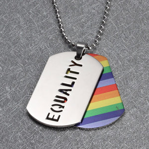 Colar LGBTQIA+ com Dupla Medalha Arco-íris - em Aço - Igualdade - REF2003