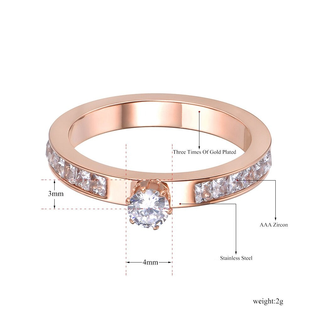 Anel de Noivado Dourado Rosa em Aço - REF7009