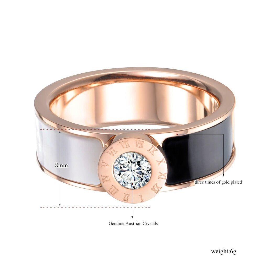 Anel de Noivado Dourado Rosa com Pedra Solitária em Aço - REF7032