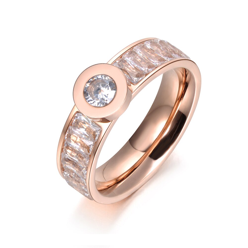Anel de Noivado Dourado Rosa - 7mm - com Pedras Circundantes - REF7030