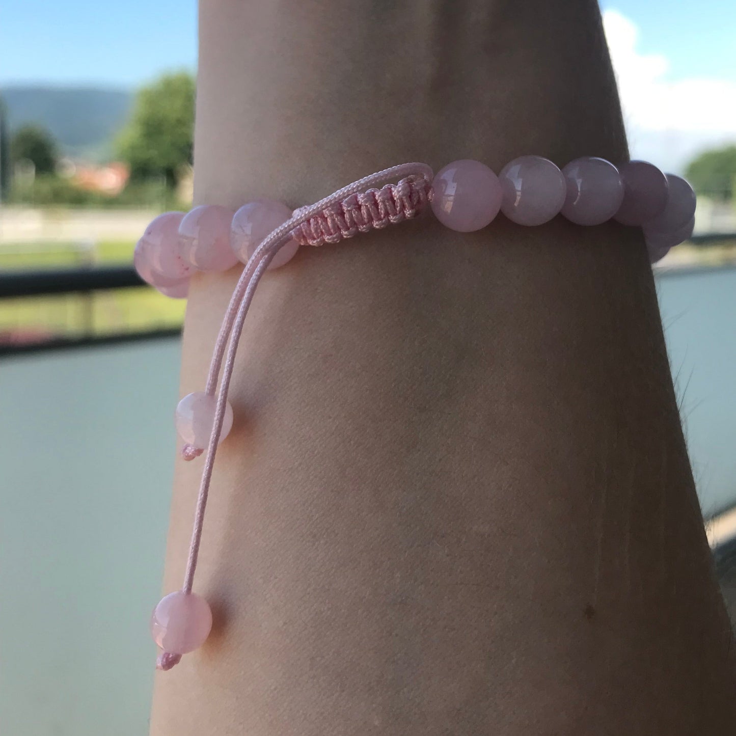 Pulseira 7 Chakras Ajustável Quartzo Rosa - REF1026