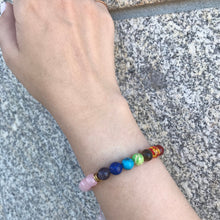 Carregar imagem no visualizador da galeria, Pulseira 7 Chakras Ajustável Quartzo Rosa - REF1026