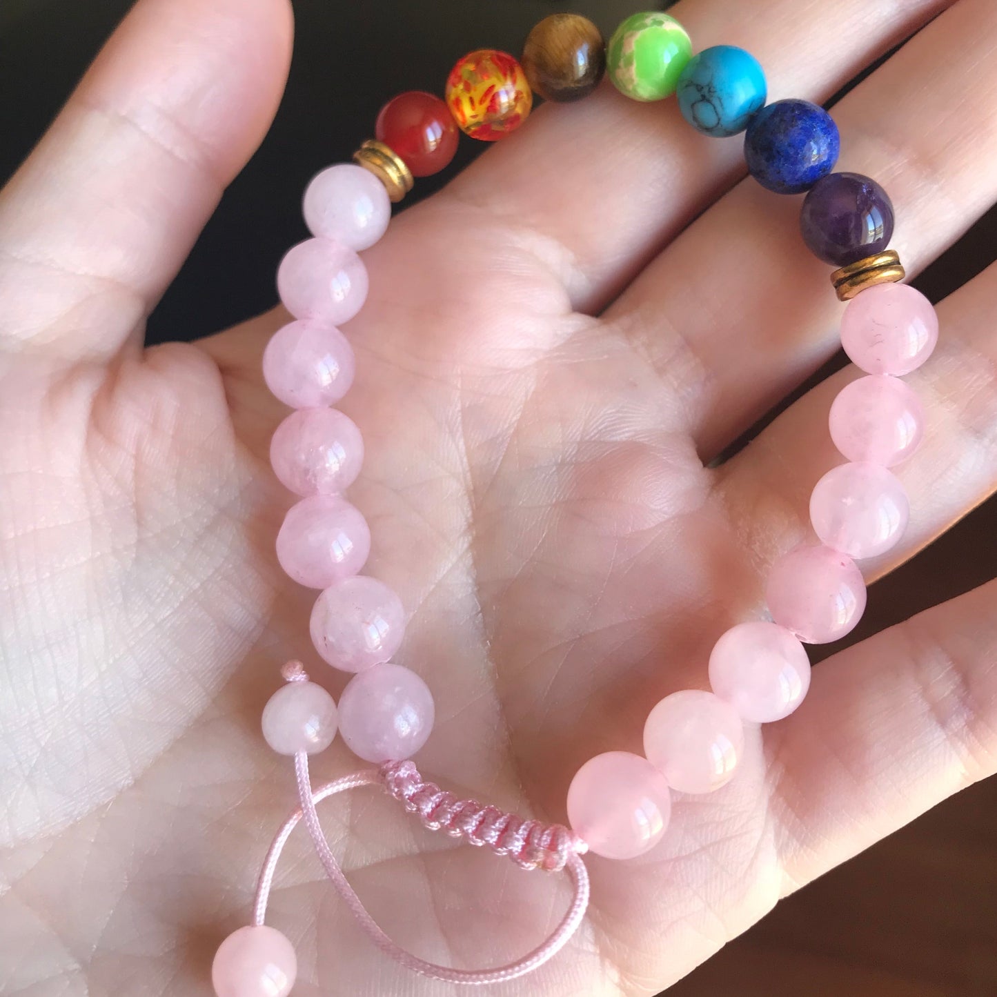 Pulseira 7 Chakras Ajustável Quartzo Rosa - REF1026