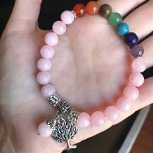 Carregar imagem no visualizador da galeria, Pulseira 7 Chakras com Árvore da Vida - Pedras Naturais Quartzo Rosa - REF1027