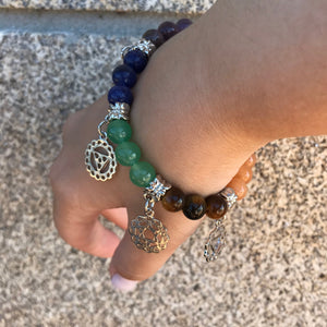 Pulseira 7 Chakras com Pedras Naturais e Pendentes - REF09901