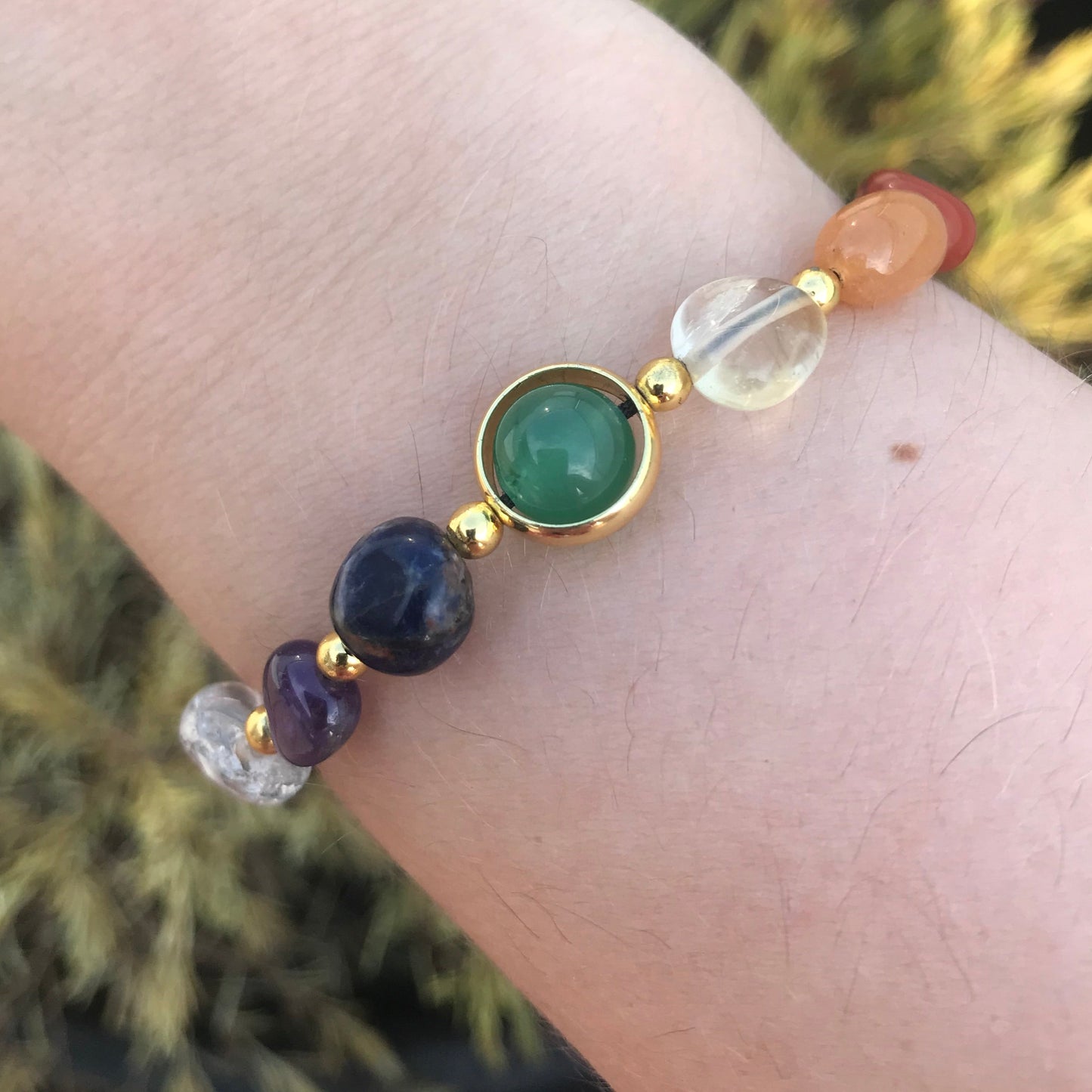 Pulseira com Pedras Naturais 7 Chakras e Pedras Vulcânicas com Estrelas - REF1808