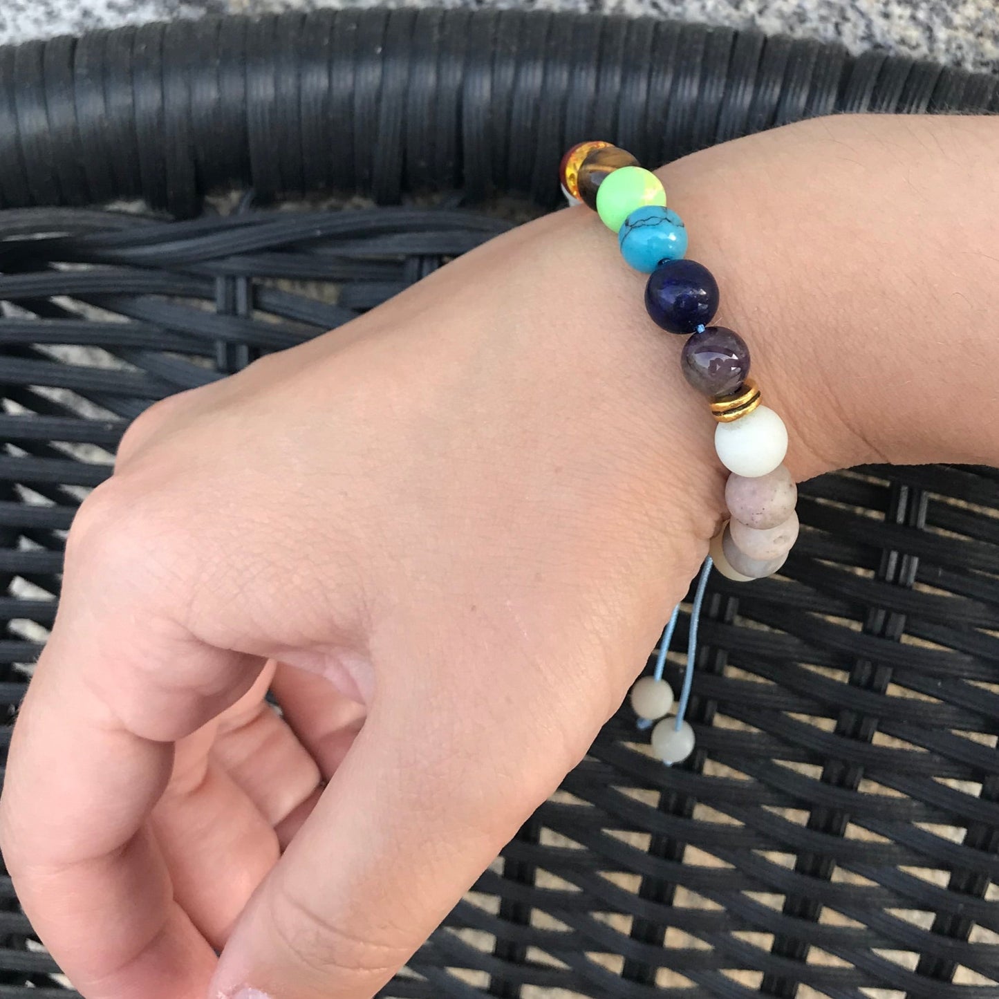Pulseira 7 Chakras com Pedras Naturais Amazonite - REF1018