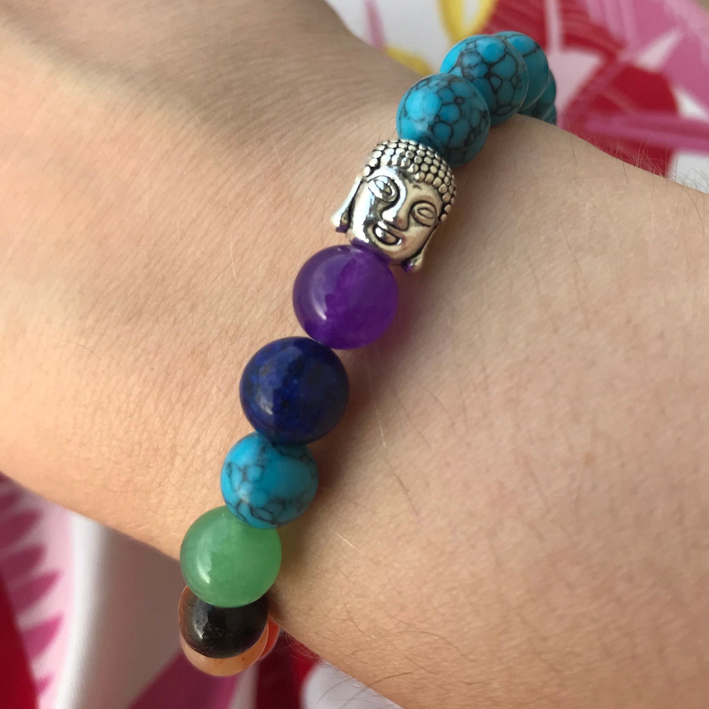 Pulseira 7 Chakras com Pedras Naturais Howlita Azul - REF1017