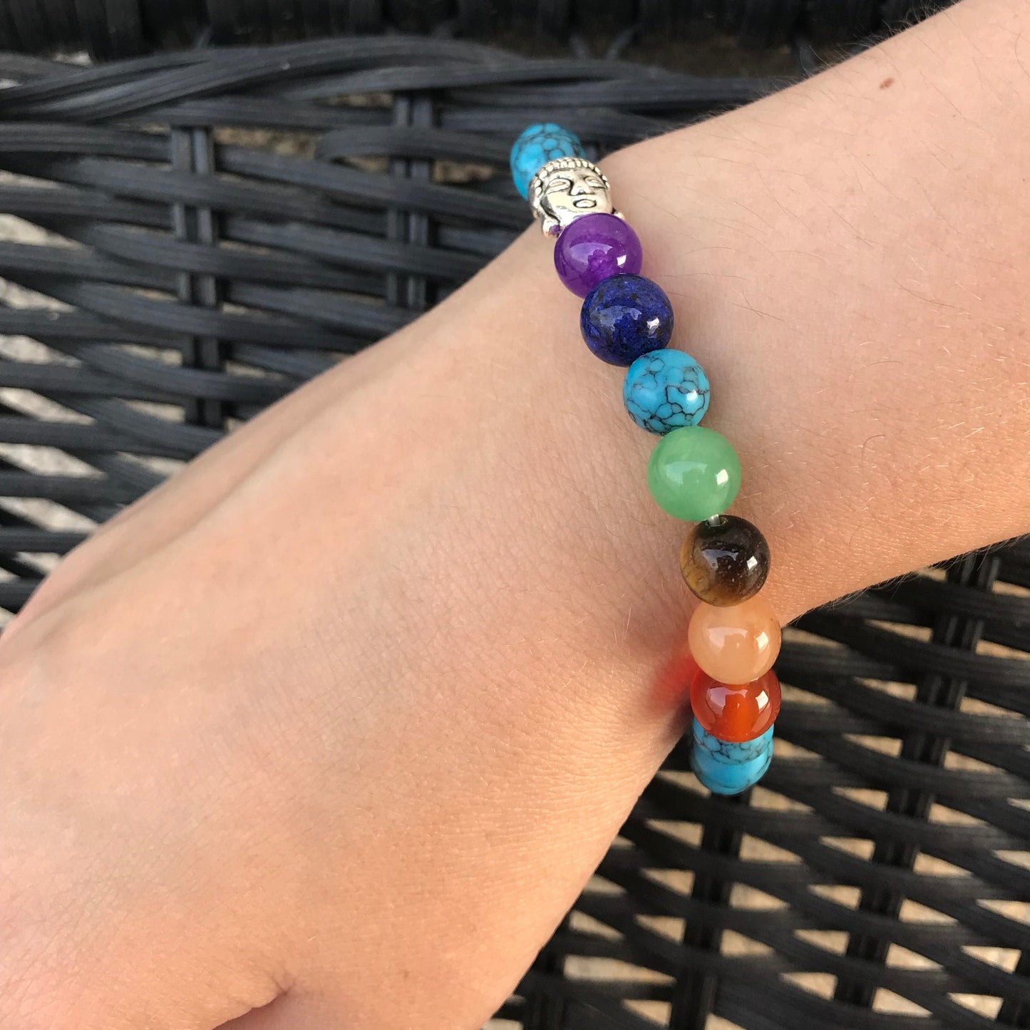 Pulseira 7 Chakras com Pedras Naturais Howlita Azul - REF1017