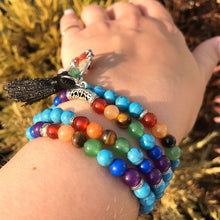 Carregar imagem no visualizador da galeria, Japamala 7 Chakras com Pedras Naturais Howlita Azul e Árvore da Vida com Tassel - REF1005