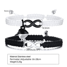 Carregar imagem no visualizador da galeria, Conjunto de Duas Pulseiras para Namorados Ajustáveis - Infinito com Coração Íman - REF6715