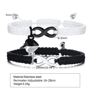 Conjunto de Duas Pulseiras para Namorados Ajustáveis - Infinito com Coração Íman - REF6715