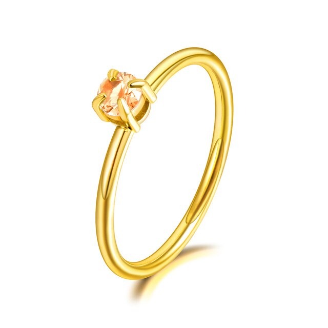Anel de Noivado Solitário Dourado com Pedra Central Rosa  - em Aço - REF7036