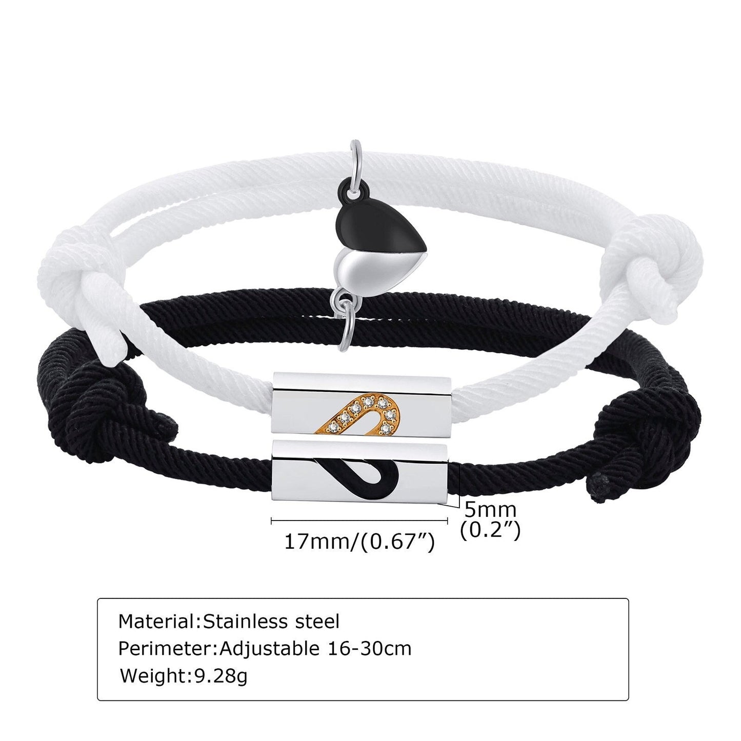 Conjunto de Pulseiras para Namorados Ajustáveis em Corda com Íman - Coração Unido - REF1264