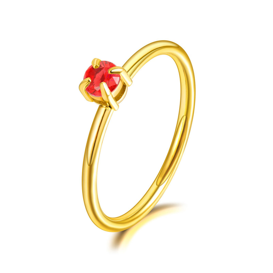 Anel de Noivado Solitário Dourado com Pedra Central Vermelha - em Aço - REF7034