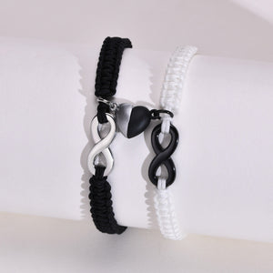 Conjunto de Duas Pulseiras para Namorados Ajustáveis - Infinito com Coração Íman - REF6715