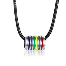 Carregar imagem no visualizador da galeria, Colar LGBTQIA+ com Cordão preto e Medalha Colorida Arco-Íris em Aço - REF2006