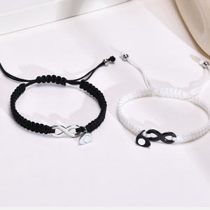 Conjunto de Duas Pulseiras para Namorados Ajustáveis - Infinito com Coração Íman - REF6715