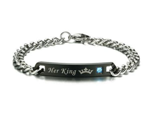 Conjunto de Pulseiras para Namorados - Her King/His Queen com Coroa - em Aço - REF1072