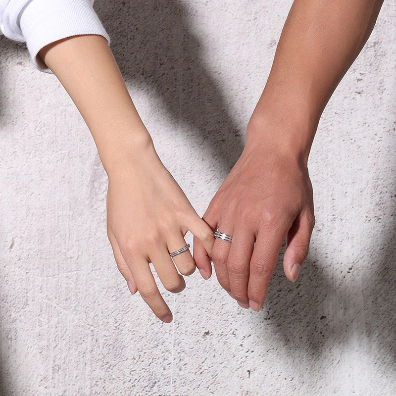 Aliança com Filetes Rugosos 3mm e 5mm em Aço para Casamento, Namoro ou Compromisso - REF1819 - PIME.pt