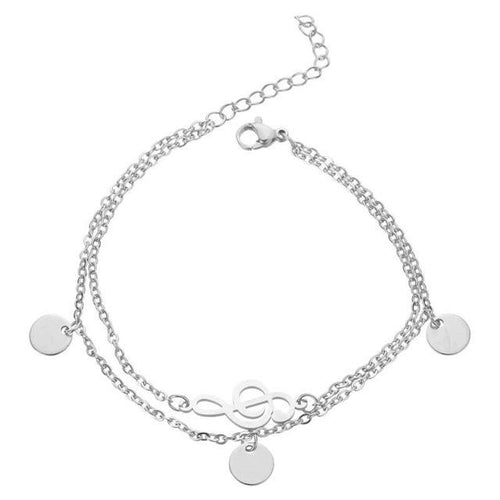 Pulseira com Duplo Fio - Música Clave de Sol e Medalhas - em Aço - REF1369 - PIME.pt