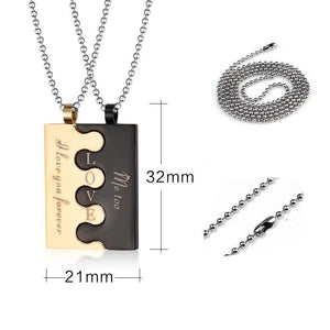 2 Colares para Namorados ou Casais - Puzzle Duas Cores com Mensagem - em Aço - REF1088 - PIME.pt