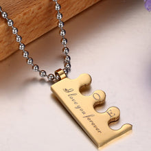 Carregar imagem no visualizador da galeria, 2 Colares para Namorados ou Casais - Puzzle Duas Cores com Mensagem - em Aço - REF1088 - PIME.pt