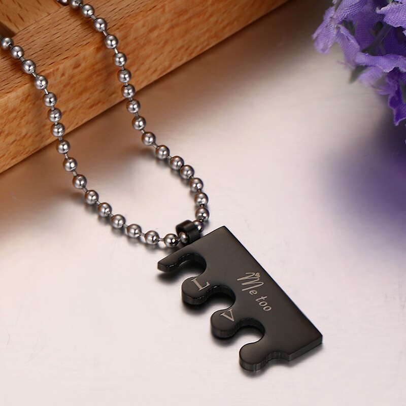 2 Colares para Namorados ou Casais - Puzzle Duas Cores com Mensagem - em Aço - REF1088 - PIME.pt