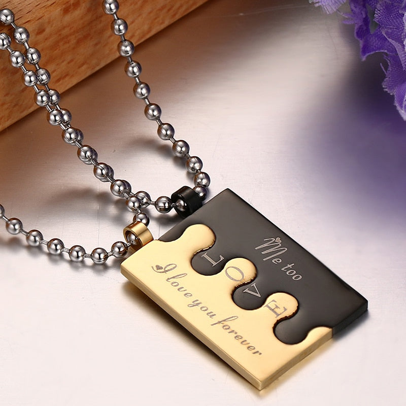 2 Colares para Namorados ou Casais - Puzzle Duas Cores com Mensagem - em Aço - REF1088 - PIME.pt